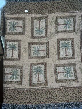Vintage Mohawk Tropical Palm Woven Throw Blanket in Beige and Green